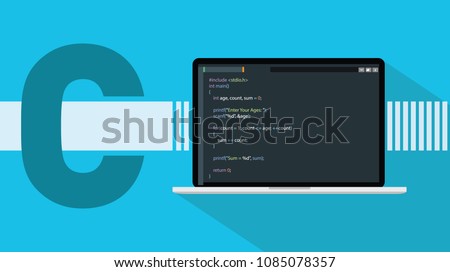 c sharp programming language with laptop and code script on screen vector illustration