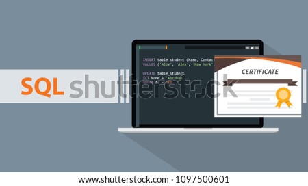 sql structured query languages programming online learning certification school vector graphic illustration