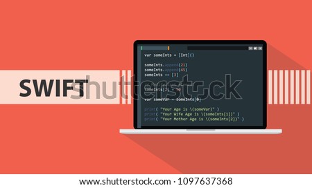 swift code programming language with script code on laptop screen vector graphic