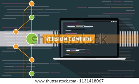 version control git programming script development with laptop and line vector illustration