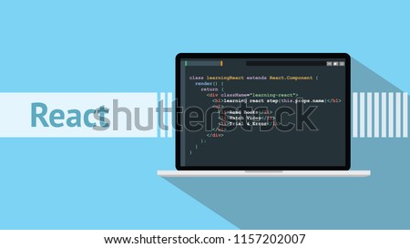 react native programming language with laptop and code script on screen vector illustration