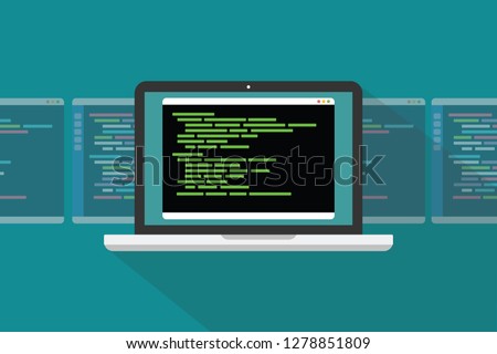 command line interface cli programming language concept with laptop and code programming - vector illustration
