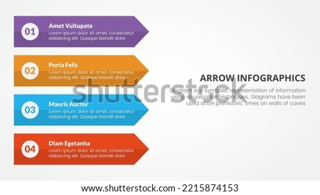 arrow style infographic slide presentation template with modern flat style color with 4 arrow on left side