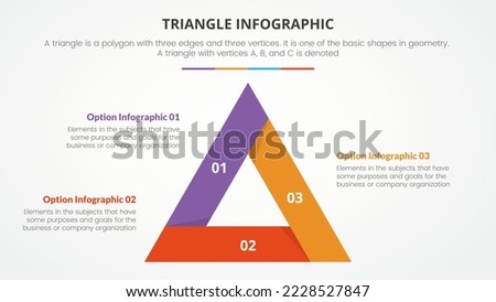 infographic triangle concept for slide presentation with 3 point list with flat style
