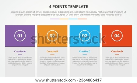 4 points stage template infographic concept for slide presentation with big box table and colorfull header 4 point list with flat style
