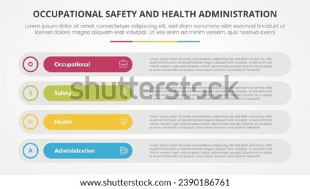 osha The Occupational Safety and Health Administration template infographic concept for slide presentation with long round rectangle box stack 4 point list with flat style