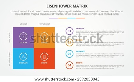 eisenhower matrix template infographic concept for slide presentation with square matrix quadrant with circle outline text with 4 point list with flat style