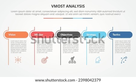 vmost analysis template infographic concept for slide presentation with table round header and line divider with 5 point list with flat style