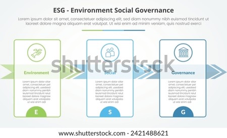 ESG frameworks infographic concept for slide presentation with big outline table and arrow right direction with 3 point list with flat style
