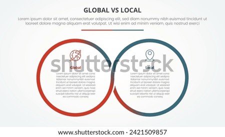 global vs local versus comparison opposite infographic concept for slide presentation with big outline circle cycle circular with flat style