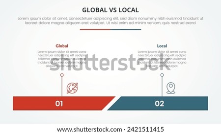 global vs local versus comparison opposite infographic concept for slide presentation with percentage horizontal bar with flat style