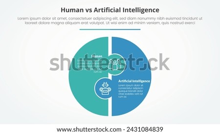 human employee vs ai artificial intelligence versus comparison opposite infographic concept for slide presentation with big circle puzzle shape with flat style