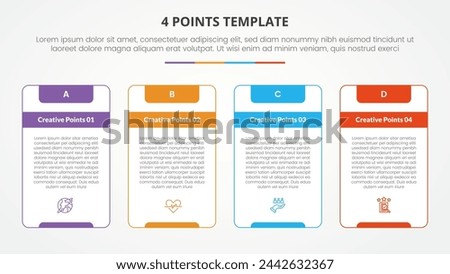 4 points stage list template infographic concept for slide presentation with outline box table with creative header badge with flat style