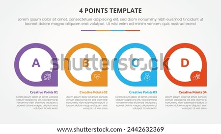 4 points stage list template infographic concept for slide presentation with creative outline circle with sharp edge bottom with flat style
