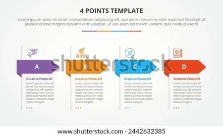 4 points stage list template infographic concept for slide presentation with creative clean table with strong header arrow shape with flat style
