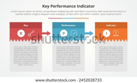 KPI key performance indicator model infographic concept for slide presentation with creative box table with big header and arrow with 3 point list with flat style vector