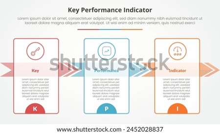 KPI key performance indicator model infographic concept for slide presentation with big outline table and arrow right direction with 3 point list with flat style vector