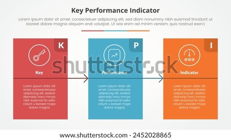 KPI key performance indicator model infographic concept for slide presentation with big block table box with arrow with 3 point list with flat style vector