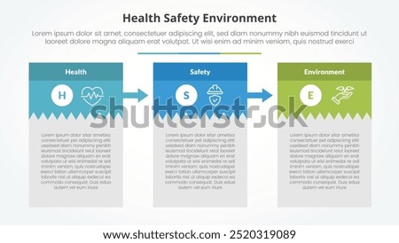 HSE infographic concept for slide presentation with creative box table with big header and arrow with 3 point list with flat style vector