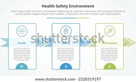 HSE infographic concept for slide presentation with big outline table and arrow right direction with 3 point list with flat style vector