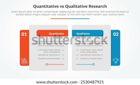 quantitative vs qualitative research data comparison opposite infographic concept for slide presentation with creative big table side with flat style vector