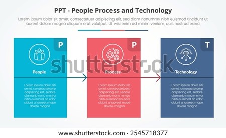 PPT framework infographic concept for slide presentation with big block table box with arrow with 3 point list with flat style vector