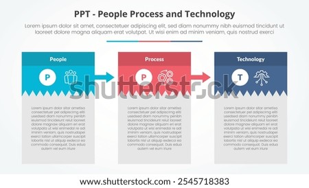 PPT framework infographic concept for slide presentation with creative box table with big header and arrow with 3 point list with flat style vector