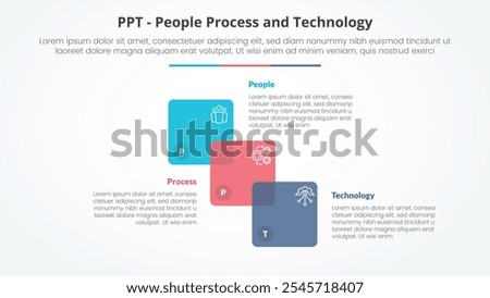 PPT framework infographic concept for slide presentation with venn blending square stairway with 3 point list with flat style vector