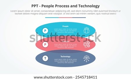 PPT framework infographic concept for slide presentation with rectangle round shape venn vertical stack with 3 point list with flat style vector