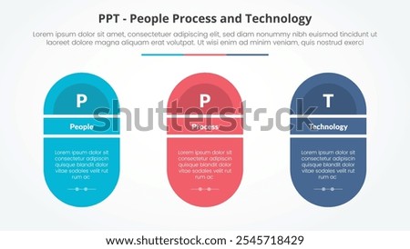 PPT framework infographic concept for slide presentation with round shape with slice title with 3 point list with flat style vector