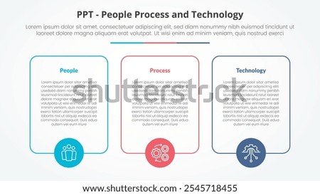 PPT framework infographic concept for slide presentation with big box outline with circle on bottom with 3 point list with flat style vector