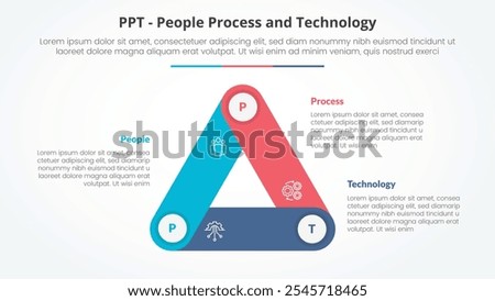 PPT framework infographic concept for slide presentation with triangle cycle circular round rectangle shape connected with 3 point list with flat style vector