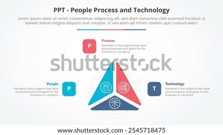 PPT framework infographic concept for slide presentation with triangle cycle circular slice on center with 3 point list with flat style vector