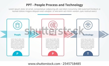 PPT framework infographic concept for slide presentation with big outline table and arrow right direction with 3 point list with flat style vector