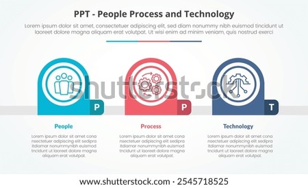 PPT framework infographic concept for slide presentation with creative round circle horizontal with 3 point list with flat style vector