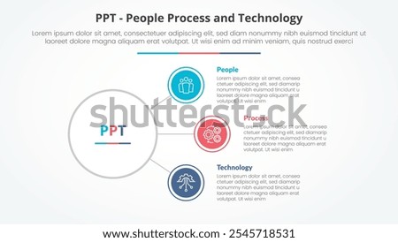 PPT framework infographic concept for slide presentation with circle link connection line network with 3 point list with flat style vector