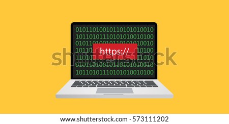 https illustration with laptop notebook text on screen with binary code written on display of monitor