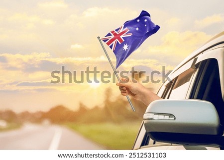 Similar – Image, Stock Photo Traveler driving car along road