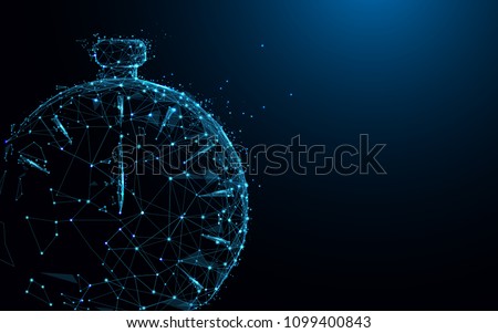 Clock form lines and triangles, point connecting network on blue background. Illustration vector