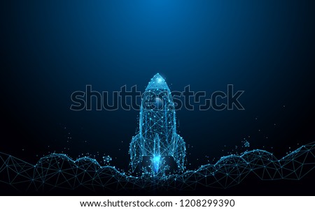 Rocket launch. Business startup concept form lines, triangles and particle style design. Illustration vector