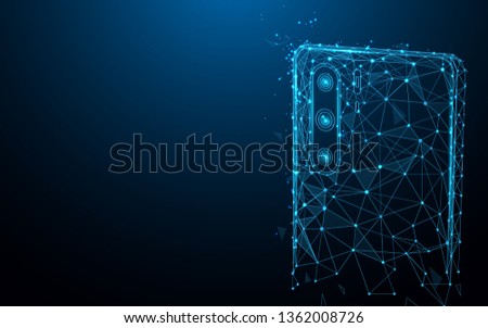 Close up of mobile phone camera from lines, triangles and particle style design. Illustration vector