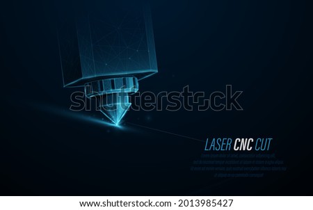 CNC Laser cutting of industrial technology. Low polygon line, triangles, and particle style design. Abstract geometric wireframe light connection structure