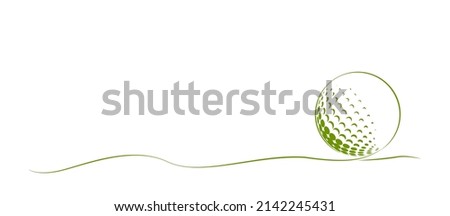 Golf ball with Continuous green line color drawing. Website, banner and brochure background. Vector illustration