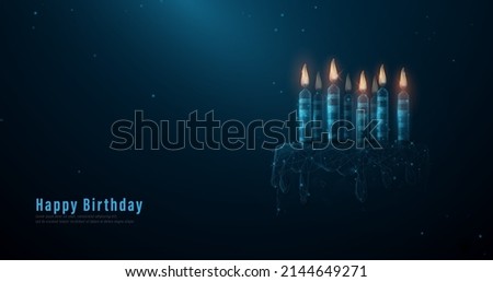 Birthday cake with candles. Line, dot and low polygon, structure design. Vector illustration