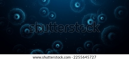 Low poly wireframe Human cell or Embryonic stem cell microscope background. Vector illustration