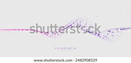 Abstract magenta and purple wavy particle lines on a white background. Technology connection, science and medicine concept.Vector illustration