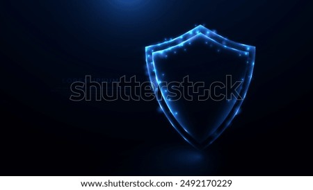 A shield icon a blue security technology icon. Shield protection icon. Data network security. Glowing wireframe, linear, line and mesh illustration vector