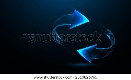 3d blue arrow sign. Double arrow symbol. Glowing low poly, wireframe, linear, line, and mesh. illustration vector