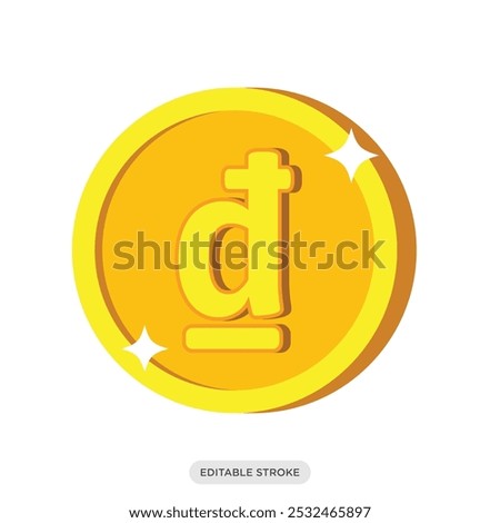 Dong coin icon, Vietnamese currency symbol on white background - vector illustration