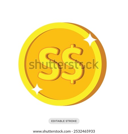 Singapore Dollar coin icon, Singaporean currency symbol on white background - vector illustration